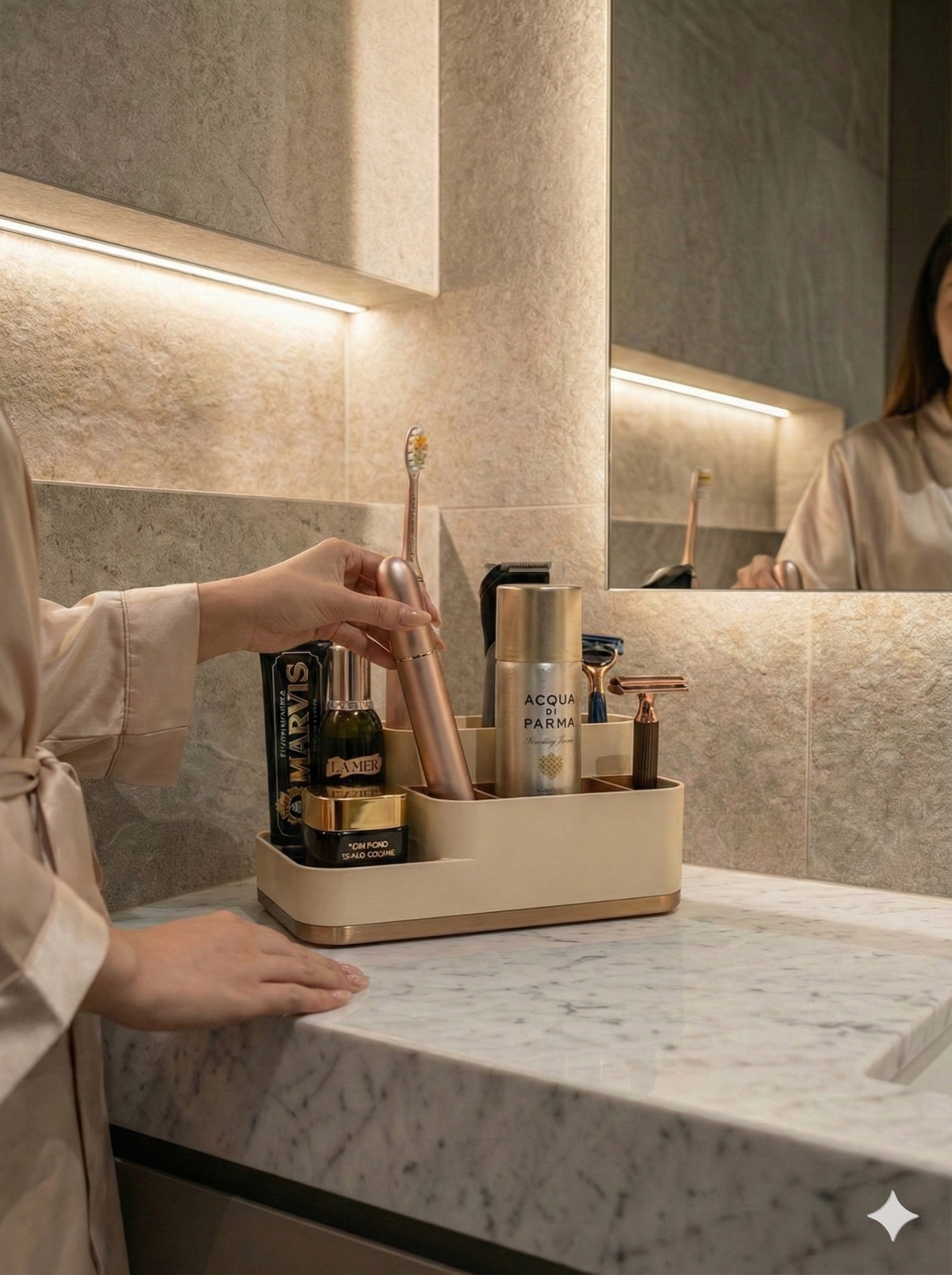 Foto fotorealistica dell'organizer bagno generata dall'AI