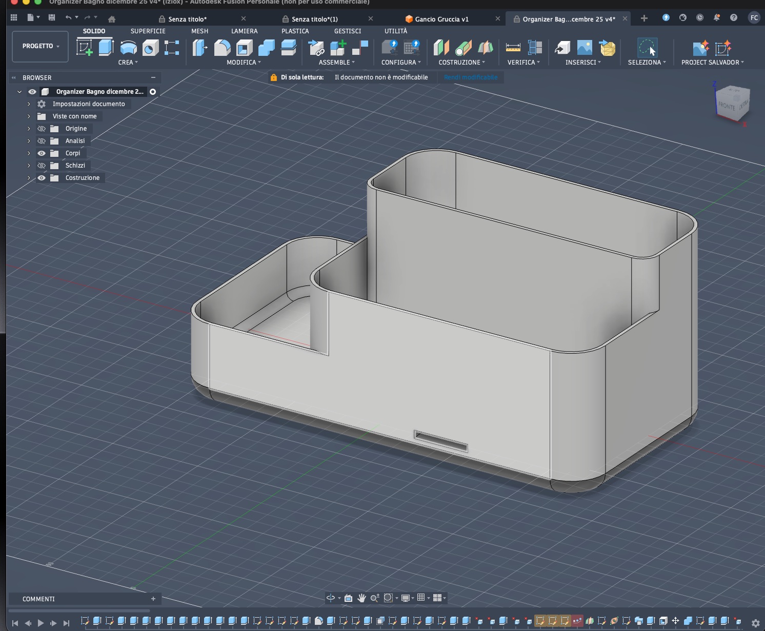 Modello 3D Organizer Bagno in Fusion 360